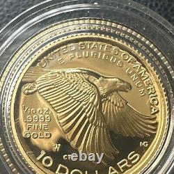 SUPERBE GEM BU 2018-W Amérique Liberté Haute Relief épreuve 1/10 oz Or OGP & COA