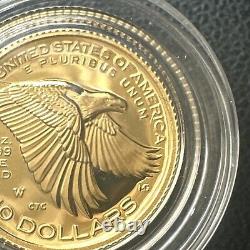 SUPERBE GEM BU 2018-W Amérique Liberté Haute Relief épreuve 1/10 oz Or OGP & COA