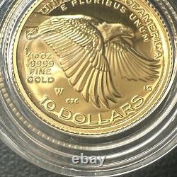 SUPERBE GEM BU 2018-W Amérique Liberté Haute Relief épreuve 1/10 oz Or OGP & COA
