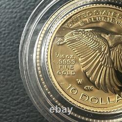 SUPERBE GEM BU 2018-W Amérique Liberté Haute Relief épreuve 1/10 oz Or OGP & COA