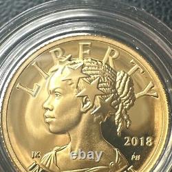 SUPERBE GEM BU 2018-W Amérique Liberté Haute Relief épreuve 1/10 oz Or OGP & COA