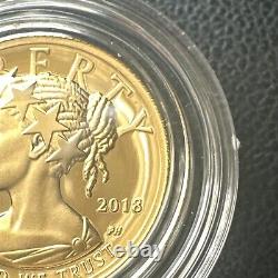SUPERBE GEM BU 2018-W Amérique Liberté Haute Relief épreuve 1/10 oz Or OGP & COA