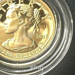 SUPERBE GEM BU 2018-W Amérique Liberté Haute Relief épreuve 1/10 oz Or OGP & COA