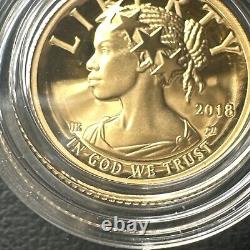 SUPERBE GEM BU 2018-W Amérique Liberté Haute Relief épreuve 1/10 oz Or OGP & COA