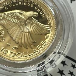 SUPERBE GEM BU 2018-W Liberté américaine en or de 1/10 oz en relief élevé, épreuve dans son emballage d'origine et avec certificat d'authenticité