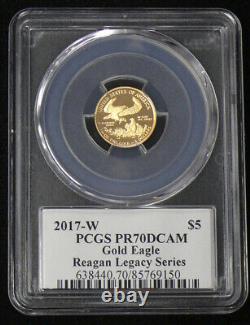 Série 2017-W de l'héritage de Reagan $5 Aigle en Or 1/10oz Épreuve, PR-70 DCAM Signé par Reagan