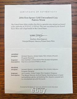 Série de pièces d'or BU de la première dame Patricia Nixon de 2016, 1/2 once, faible tirage de 1 839 exemplaires