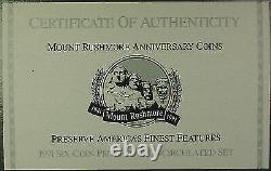 Set de 6 pièces en or et argent commémoratives non circulées et en épreuve du 30e anniversaire de Mount Rushmore de 1991