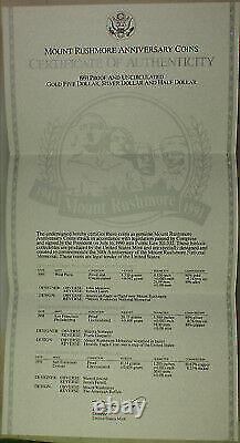 Set de 6 pièces en or et argent commémoratives non circulées et en épreuve du 30e anniversaire de Mount Rushmore de 1991