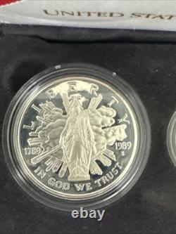 Set de Preuves Congressionnelles Américaines de 1989 avec 3 Pièces : Or 5 $, Argent 1 $, demi