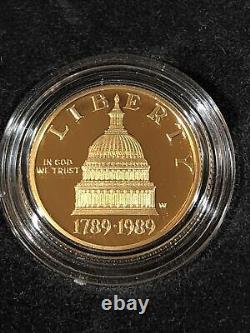 Us Gem Proof $5 Dollar Or 1989 W Congrès Commémoratif 1/4 Oz Coin Avec Box Coa
