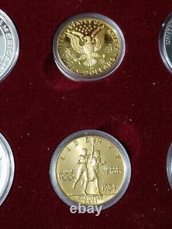 Us Mint 1984 Olympic Commeorative Silver/gold Proof & Uncircularted Set 6 Pièces
